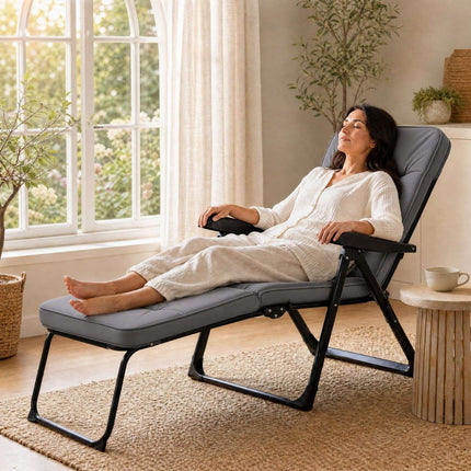 Foldable Sun Lounger with Adjustable Backrest & Cushion