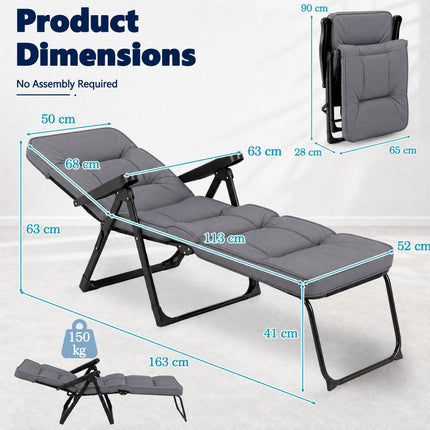 Foldable Sun Lounger with Adjustable Backrest & Cushion