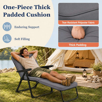 Foldable Sun Lounger with Adjustable Backrest & Cushion