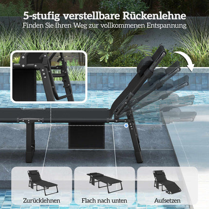 Klappbare Sonnenliege mit verstellbarer Rückenlehne und Kissen