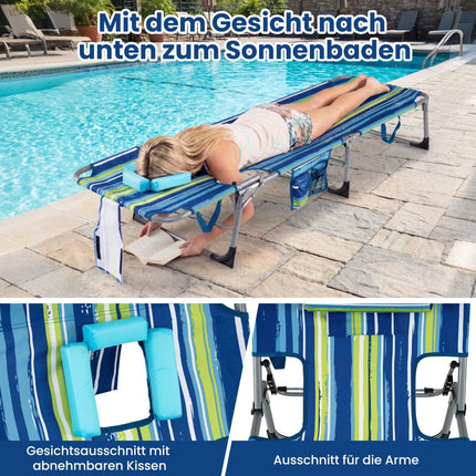 Klappbare Sonnenliege mit Gesichts- und Armöffnungen, verstellbarer Rückenlehne