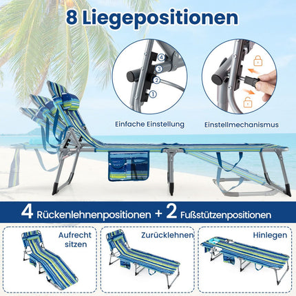 Klappbare Sonnenliege mit Gesichts- und Armöffnungen, verstellbarer Rückenlehne