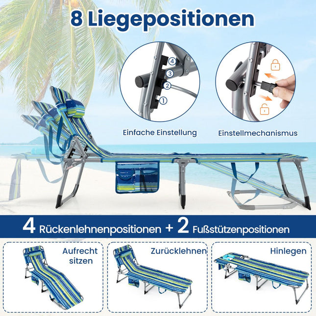 Klappbare Sonnenliege mit Gesichts- und Armöffnungen, verstellbarer Rückenlehne
