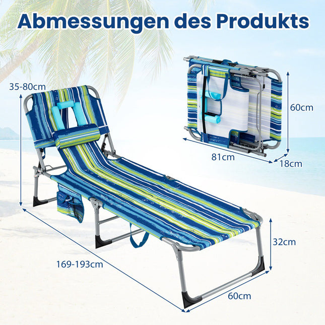 Klappbare Sonnenliege mit Gesichts- und Armöffnungen, verstellbarer Rückenlehne
