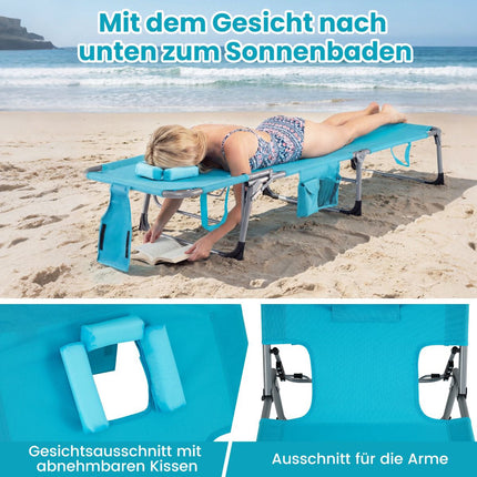Foldable Sun Lounger with Face & Arm Holes, Adjustable Backrest, Turquoise