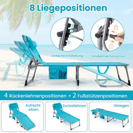 Foldable Sun Lounger with Face & Arm Holes, Adjustable Backrest, Turquoise