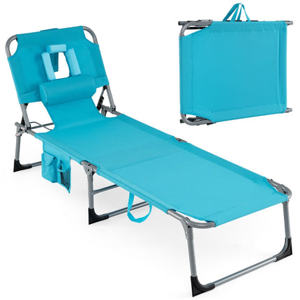 Foldable Sun Lounger with Face & Arm Holes, Adjustable Backrest, Turquoise