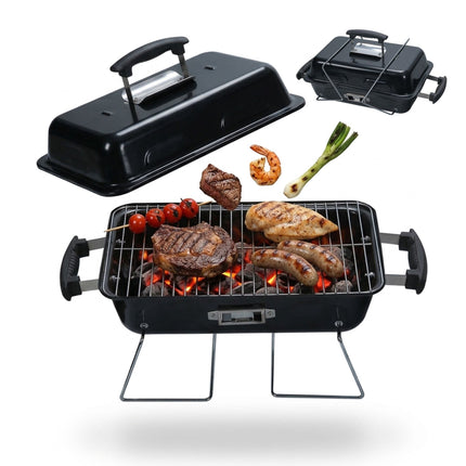 Foldable Tabletop Grill with Lid – Black, 36x56x30.5 cm