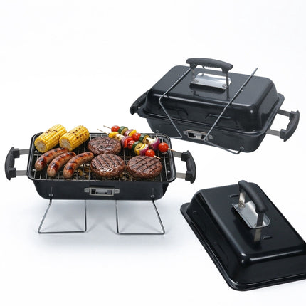 Foldable Tabletop Grill with Lid – Black, 36x56x30.5 cm