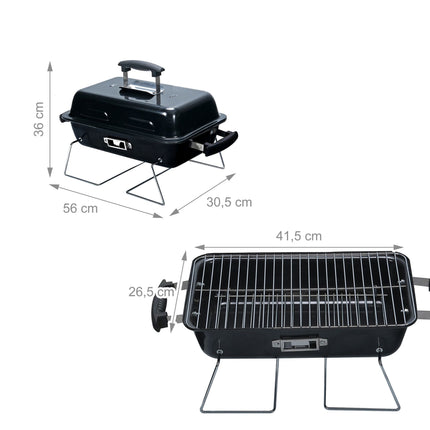 Foldable Tabletop Grill with Lid – Black, 36x56x30.5 cm