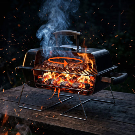 Foldable Tabletop Grill with Lid – Black, 36x56x30.5 cm
