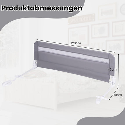 Foldable Toddler Bed Rail, 120 cm, Gray, Washable Cover