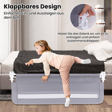 Foldable Toddler Bed Rail, 120 cm, Gray, Washable Cover