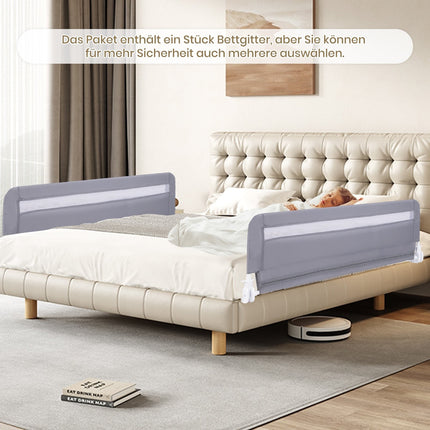 Foldable Toddler Bed Rail, 120 cm, Gray, Washable Cover