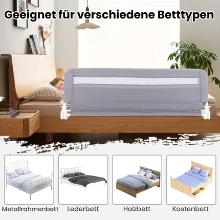 Foldable Toddler Bed Rail, 120 cm, Gray, Washable Cover