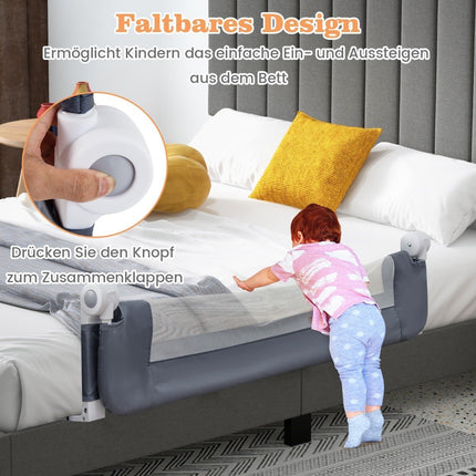 Foldable Toddler Bed Rail with Adjustable Straps, 121x40.5x42 cm, Gray
