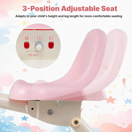 Foldable Toddler Tricycle with Light-Up Wheels for Ages 2-5, Pink, Rear Basket