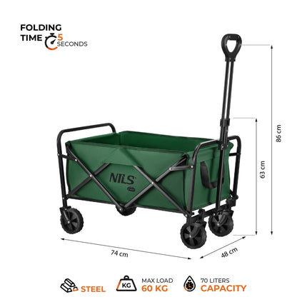 Foldable Tourist Wagon, 70L Capacity, Green