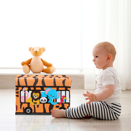 Foldable Toy Storage Box with Lid and Seat
