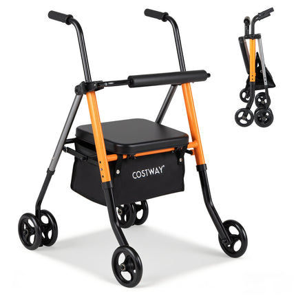 Foldable Travel Rollator, Adjustable Height, Orange, 136 kg Capacity