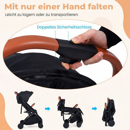 Foldable Travel Stroller with Rain Cover, Adjustable Recline
