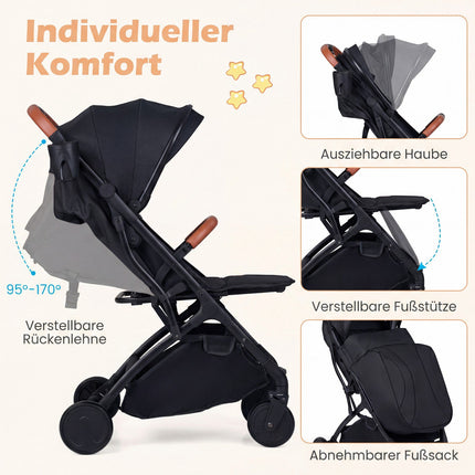 Foldable Travel Stroller with Rain Cover, Adjustable Recline