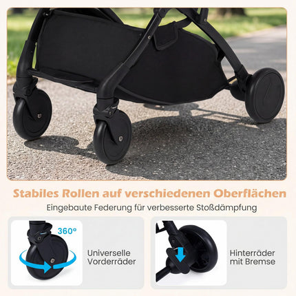 Foldable Travel Stroller with Rain Cover, Adjustable Recline