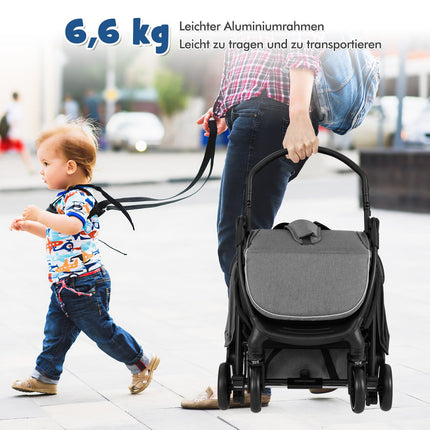 Faltbarer Reisestkinderwagen mit Liegefunktion, verstellbarer Rückenlehne, Grau