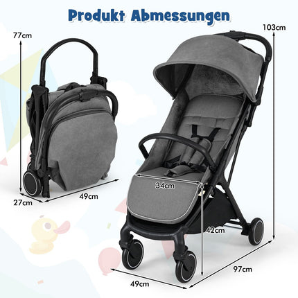 Faltbarer Reisestkinderwagen mit Liegefunktion, verstellbarer Rückenlehne, Grau