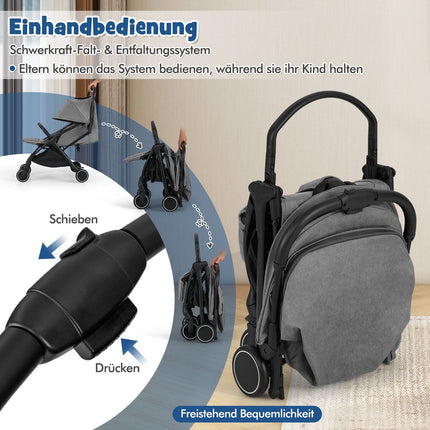 Faltbarer Reisestkinderwagen mit Liegefunktion, verstellbarer Rückenlehne, Grau