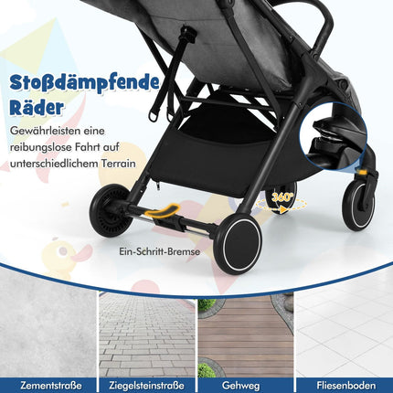 Faltbarer Reisestkinderwagen mit Liegefunktion, verstellbarer Rückenlehne, Grau