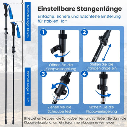 Faltbare Trekkingstöcke, Quick Lock, 115-130 cm, Blau