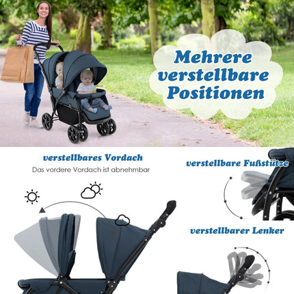 Faltbarer Zwillingskinderwagen, verstellbare Rückenlehne, 30 kg Tragkraft