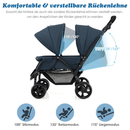 Faltbarer Zwillingskinderwagen, verstellbare Rückenlehne, 30 kg Tragkraft
