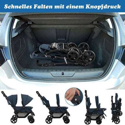 Faltbarer Zwillingskinderwagen, verstellbare Rückenlehne, 30 kg Tragkraft