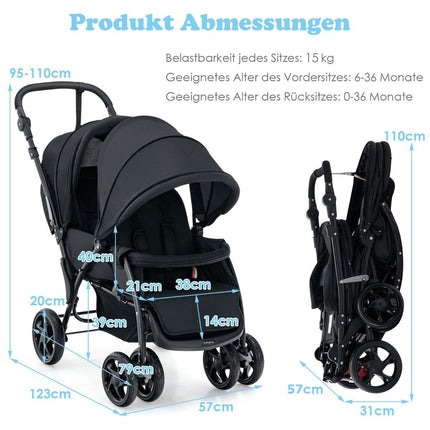 Foldable Twin Stroller with Adjustable Backrest, Black