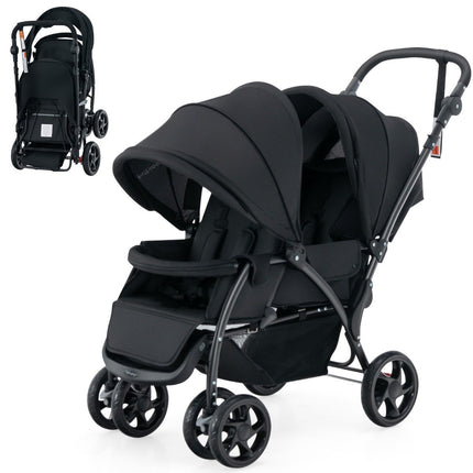 Foldable Twin Stroller with Adjustable Backrest, Black