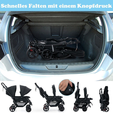 Foldable Twin Stroller with Adjustable Backrest, Black