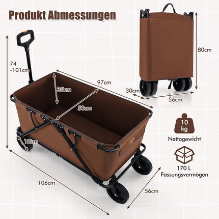 Foldable Wagon with Adjustable Handle, 170L Capacity