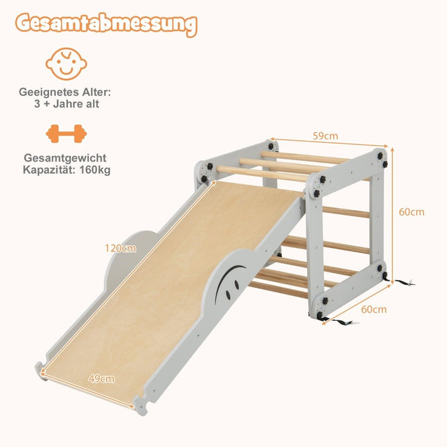 Faltbares Kletterspielzeug aus Holz mit verstellbarer und umkehrbarer Rampe Montessori-Kletterset Grau