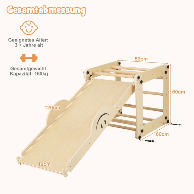 Faltbares Kletterspielzeug aus Holz mit verstellbarer und umkehrbarer Rampe Montessori-Kletterset Natur