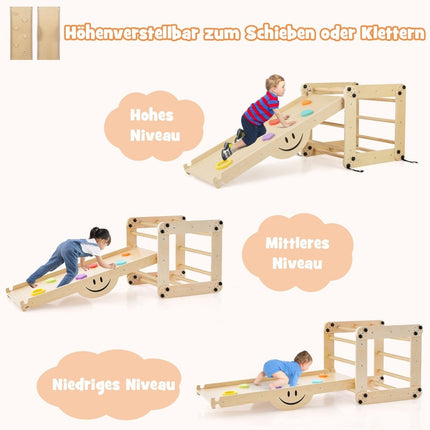 Skládací dřevěná prolézačka s nastavitelnou oboustrannou rampou, Montessori lezecká sada, přírodní