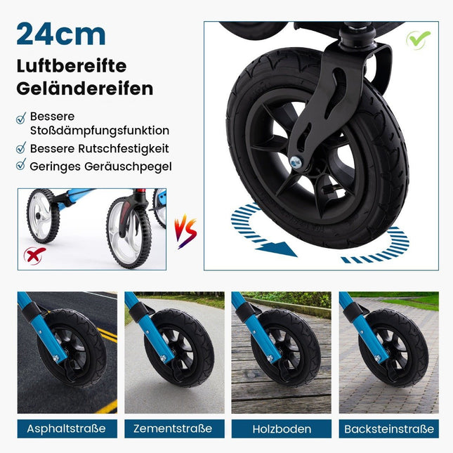 Faltbarer und leichter Rollator mit Aluminiumsitz bis 136 kg, Reise-Rollator blau