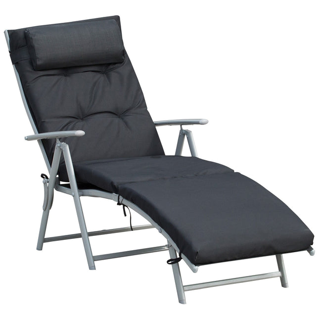 Klappbarer Strandstuhl, verstellbar mit Kissen, schwarz