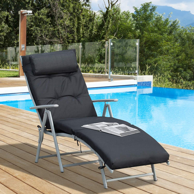 Klappbarer Strandstuhl, verstellbar mit Kissen, schwarz