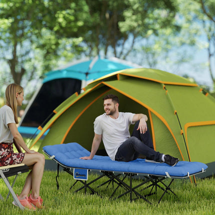 Opvouwbaar campingbedje, campingbedje met matras, kussen, zijvak, 190 x 65 x 37 cm, campingligstoel voor volwassenen, logeerbed tot 150 kg, opklapbed voor buiten, tuin, camping, reizen, donkerblauw