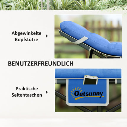 Opvouwbaar campingbedje, campingbedje met matras, kussen, zijvak, 190 x 65 x 37 cm, campingligstoel voor volwassenen, logeerbed tot 150 kg, opklapbed voor buiten, tuin, camping, reizen, donkerblauw