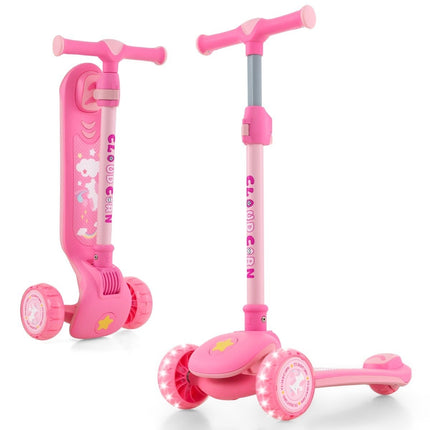 Trottinette pliable pour enfants avec roues LED en PU et frein arrière, trottinette réglable en hauteur, rose
