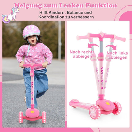 Trottinette pliable pour enfants avec roues LED en PU et frein arrière, trottinette réglable en hauteur, rose