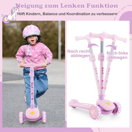Faltbarer Kinderroller mit PU-LED-Rädern und Hinterradbremse, höhenverstellbarer Roller, Pink